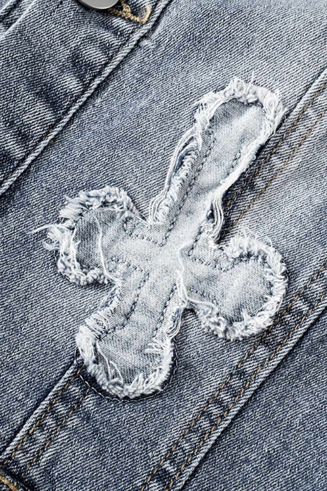 One-shoulder Cross-embroidery Washed And Aged Slim-fitting Jumpsuit 