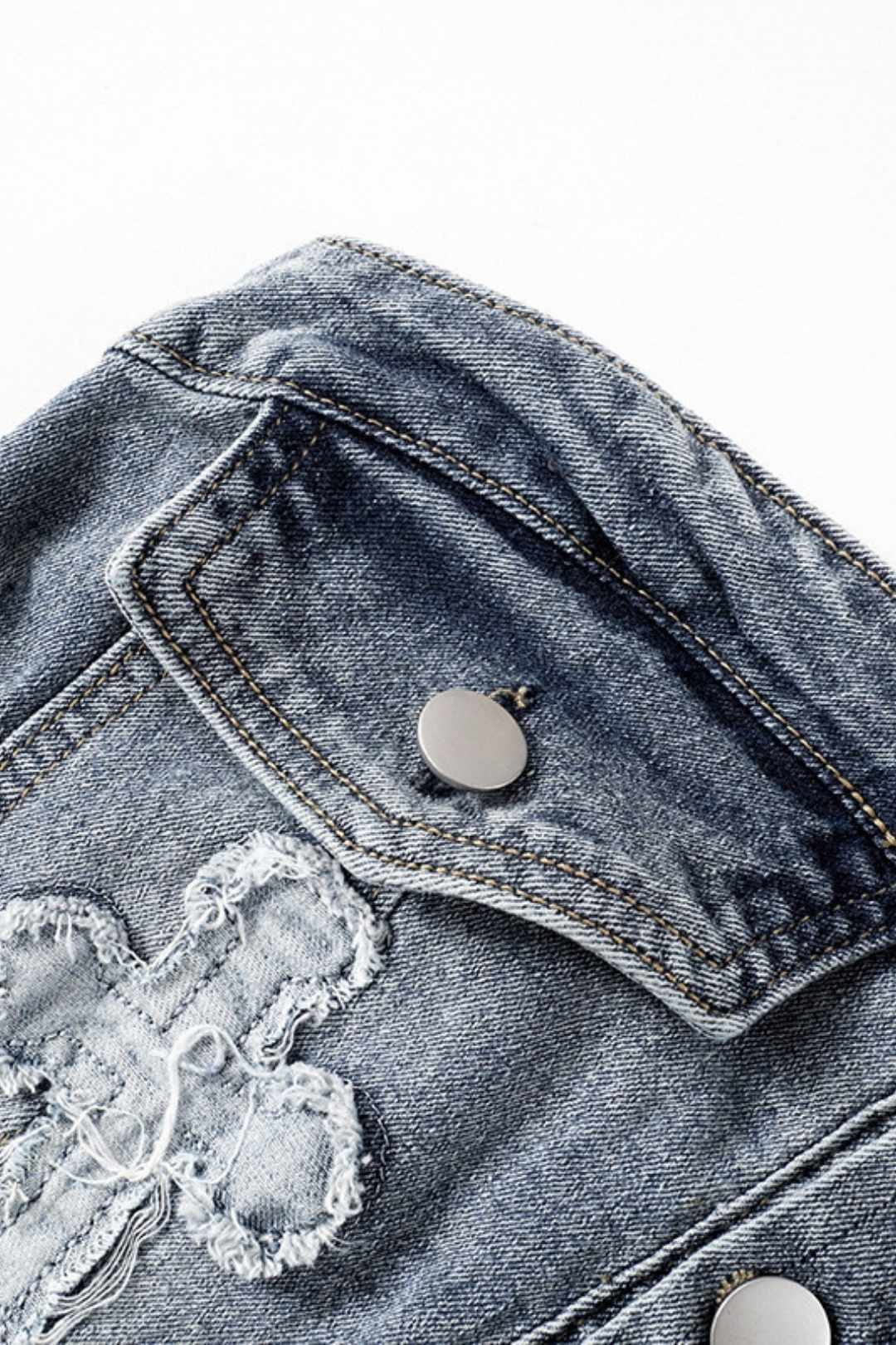 One-shoulder Cross-embroidery Washed And Aged Slim-fitting Jumpsuit 