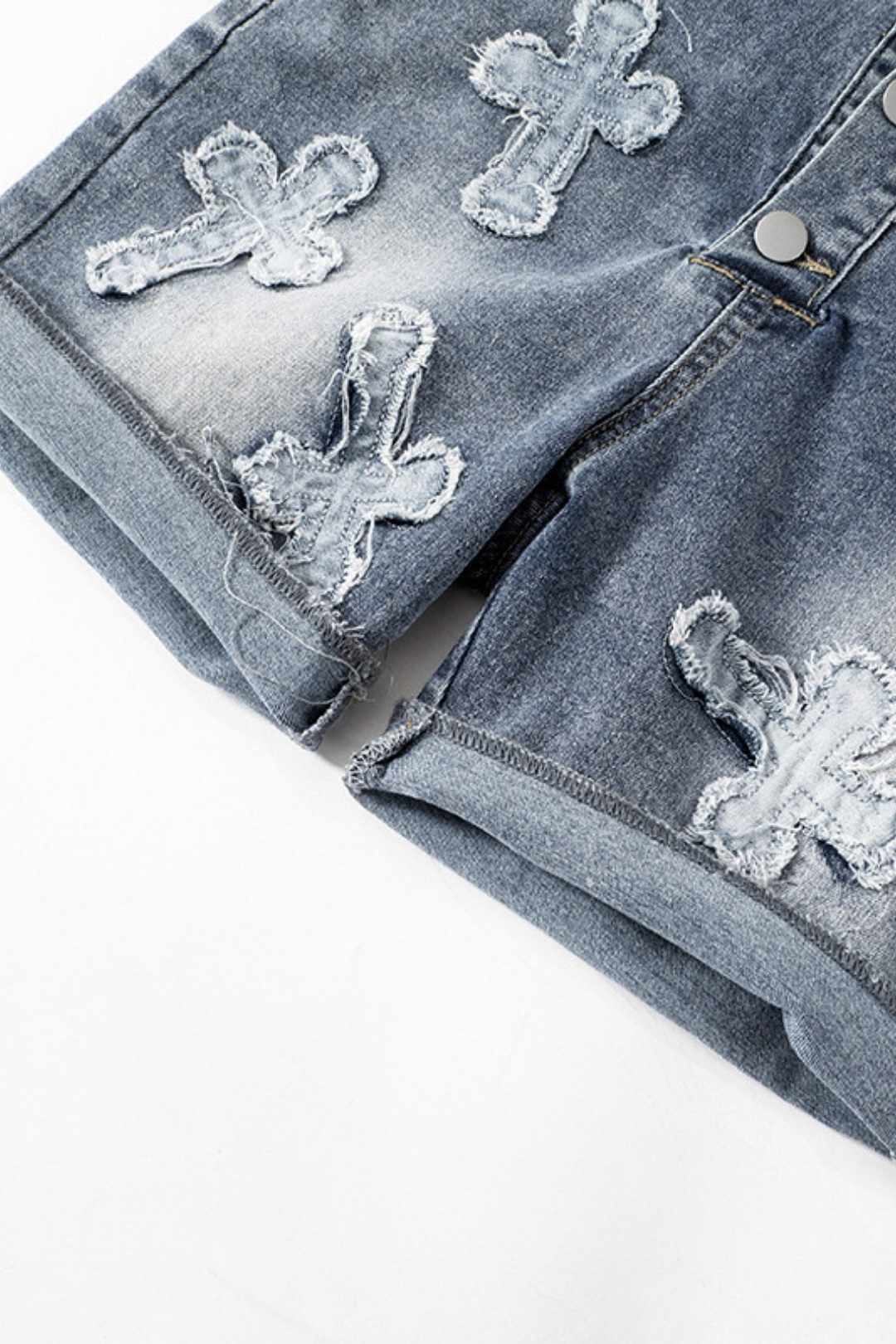 One-shoulder Cross-embroidery Washed And Aged Slim-fitting Jumpsuit 