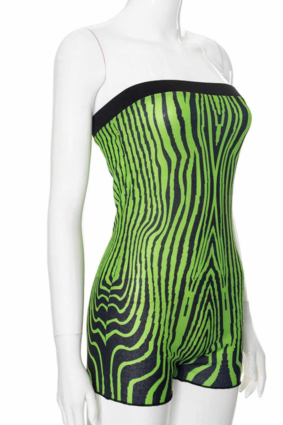 Striped Print Sleeveless One-piece Collar Tube Top Woolen Jumpsuit