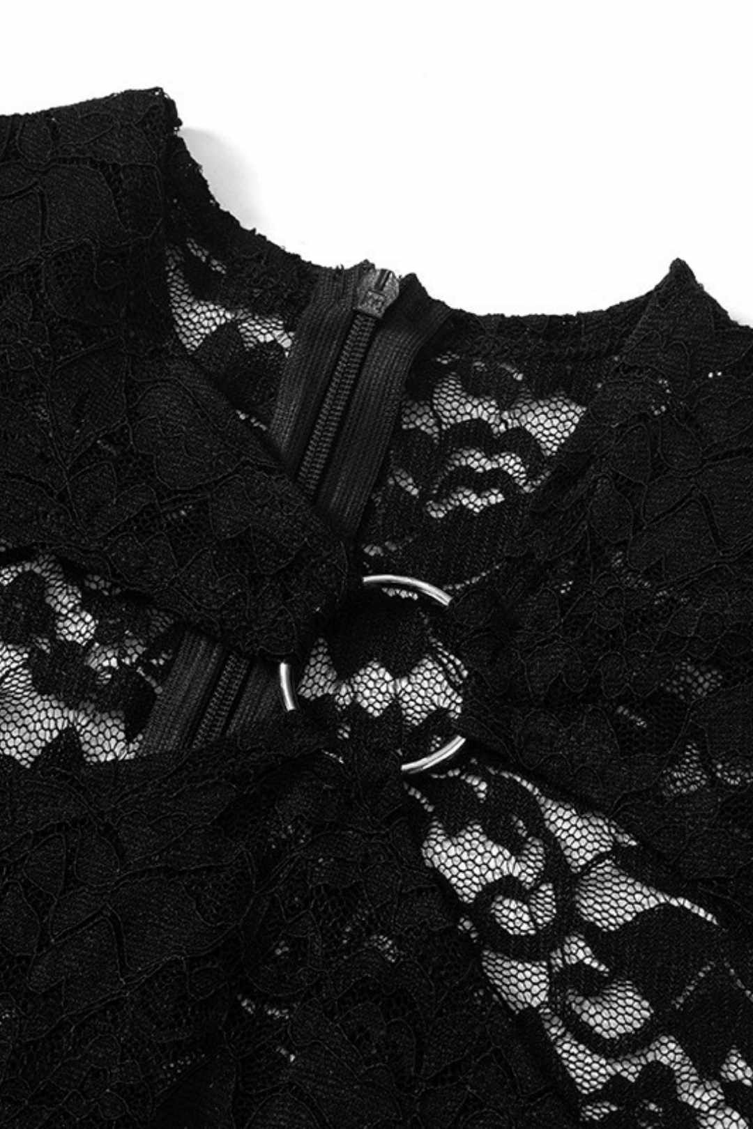 Hollow Jewelry Splicing Long-sleeved Gloves Lace Jumpsuit
