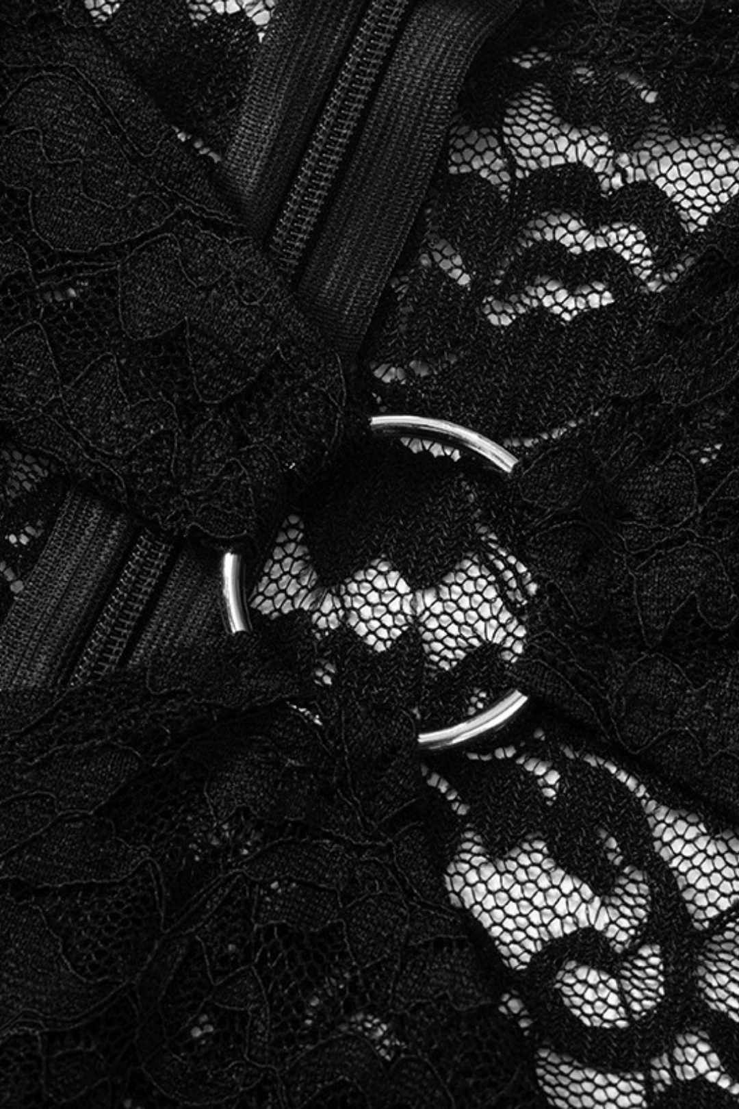 Hollow Jewelry Splicing Long-sleeved Gloves Lace Jumpsuit