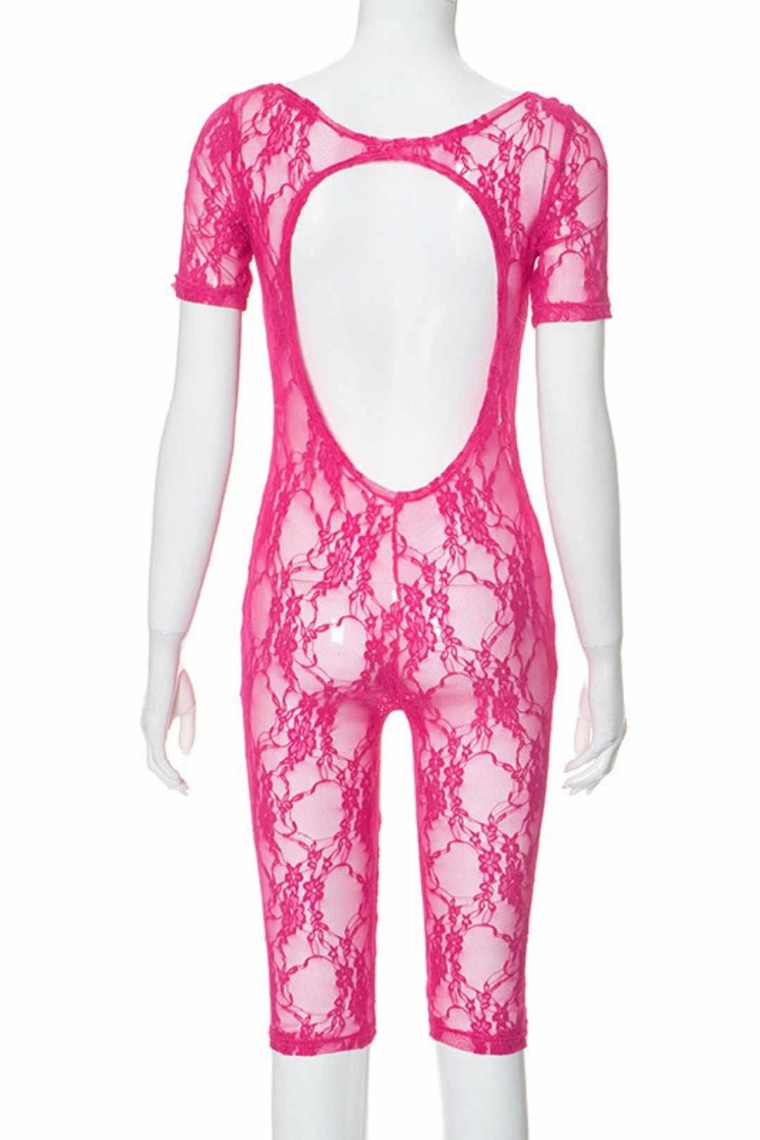 Lace Splicing U-neck Short-sleeved Navel-baring Hollow Jumpsuit 