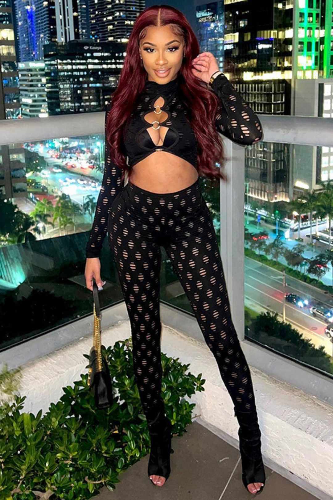 Ripped Holes Hollow Tight Tight Navel Exposed Ring Jumpsuit