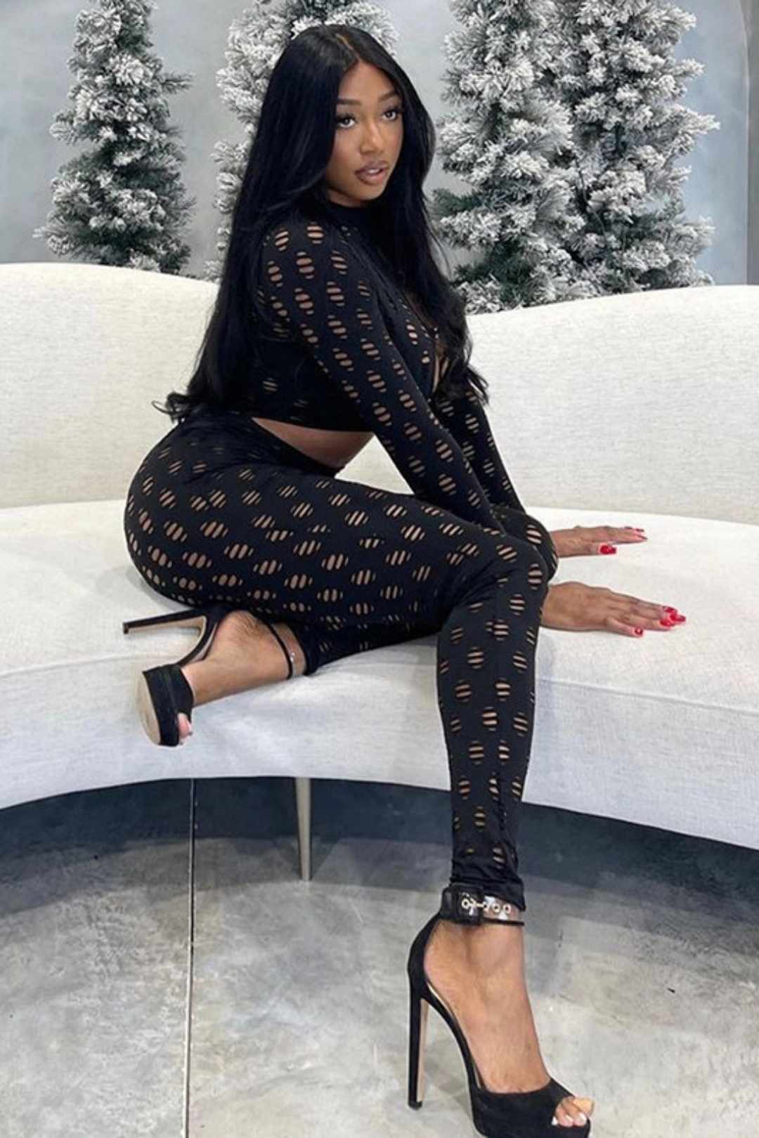 Ripped Holes Hollow Tight Tight Navel Exposed Ring Jumpsuit