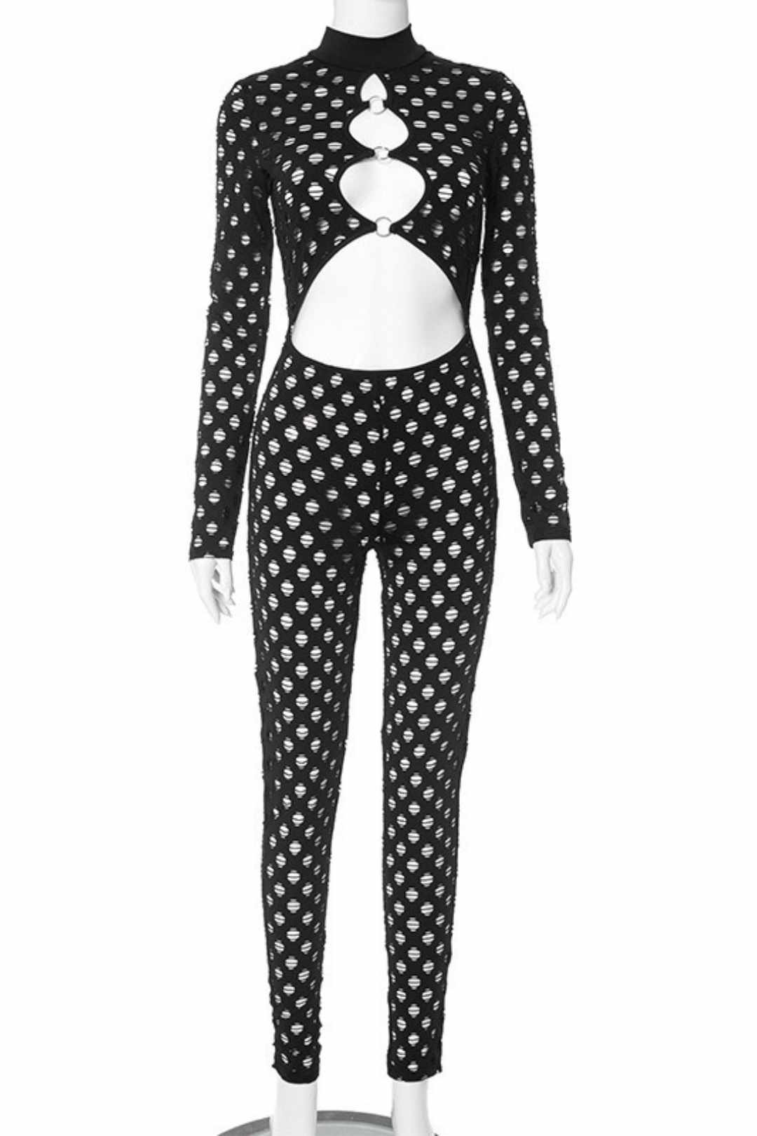 Ripped Holes Hollow Tight Tight Navel Exposed Ring Jumpsuit