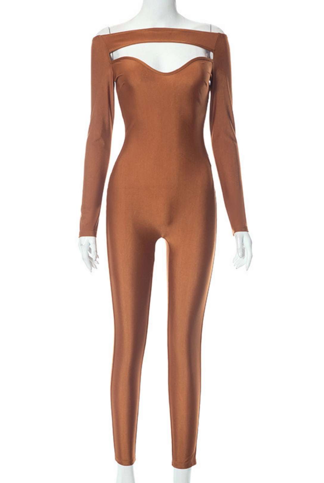 Hollow One-line Collar Long-sleeved Tight Jumpsuit