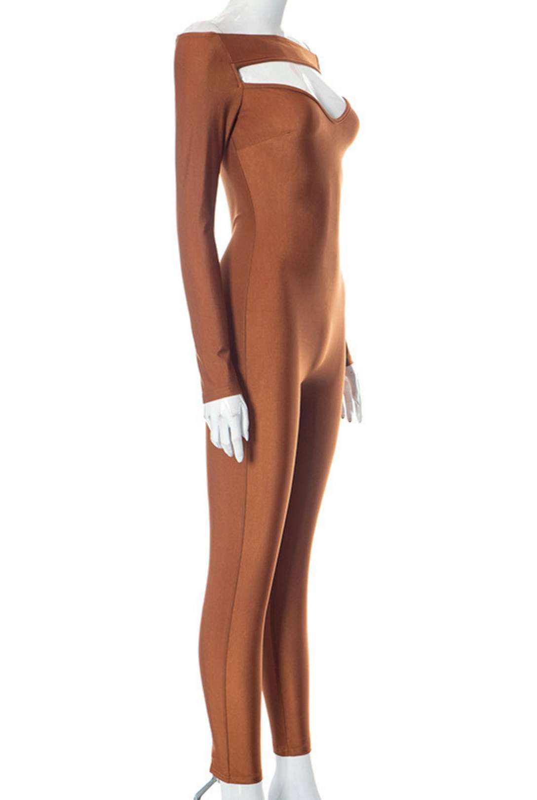 Hollow One-line Collar Long-sleeved Tight Jumpsuit
