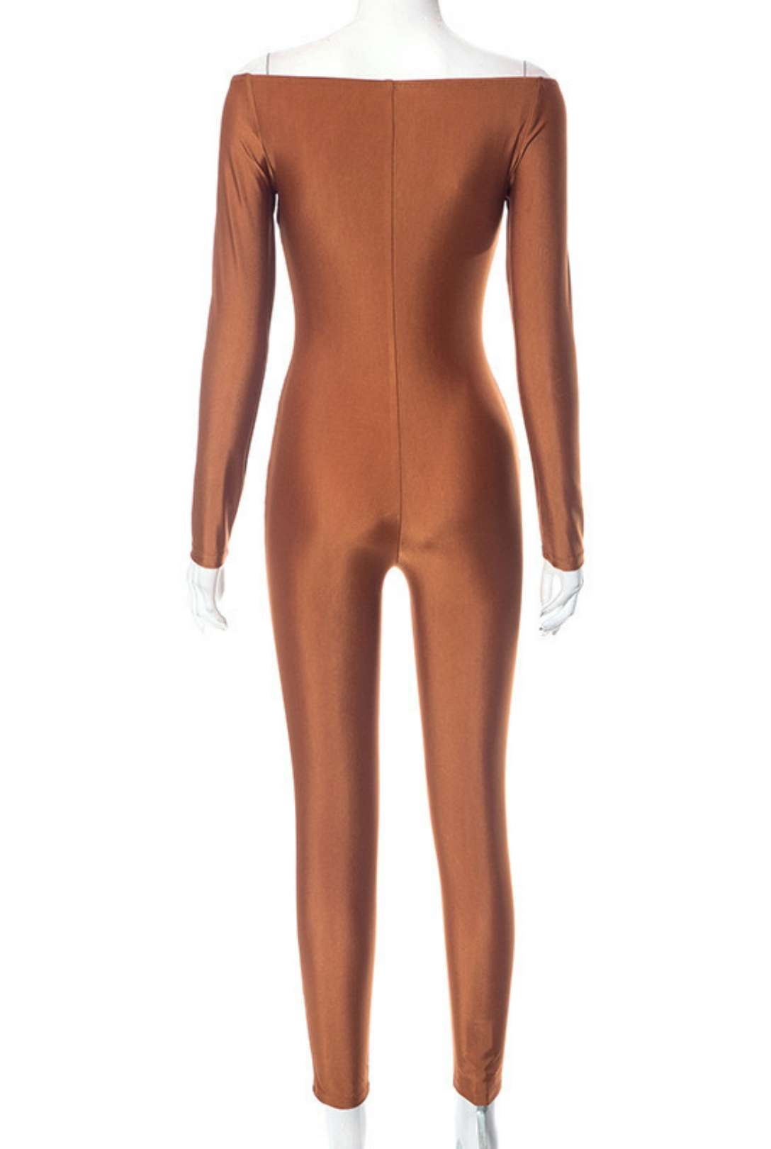 Hollow One-line Collar Long-sleeved Tight Jumpsuit