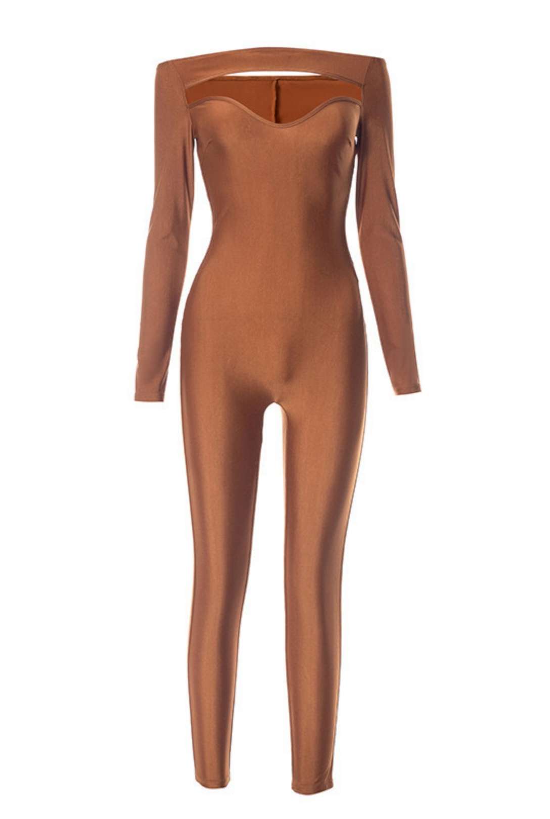 Hollow One-line Collar Long-sleeved Tight Jumpsuit