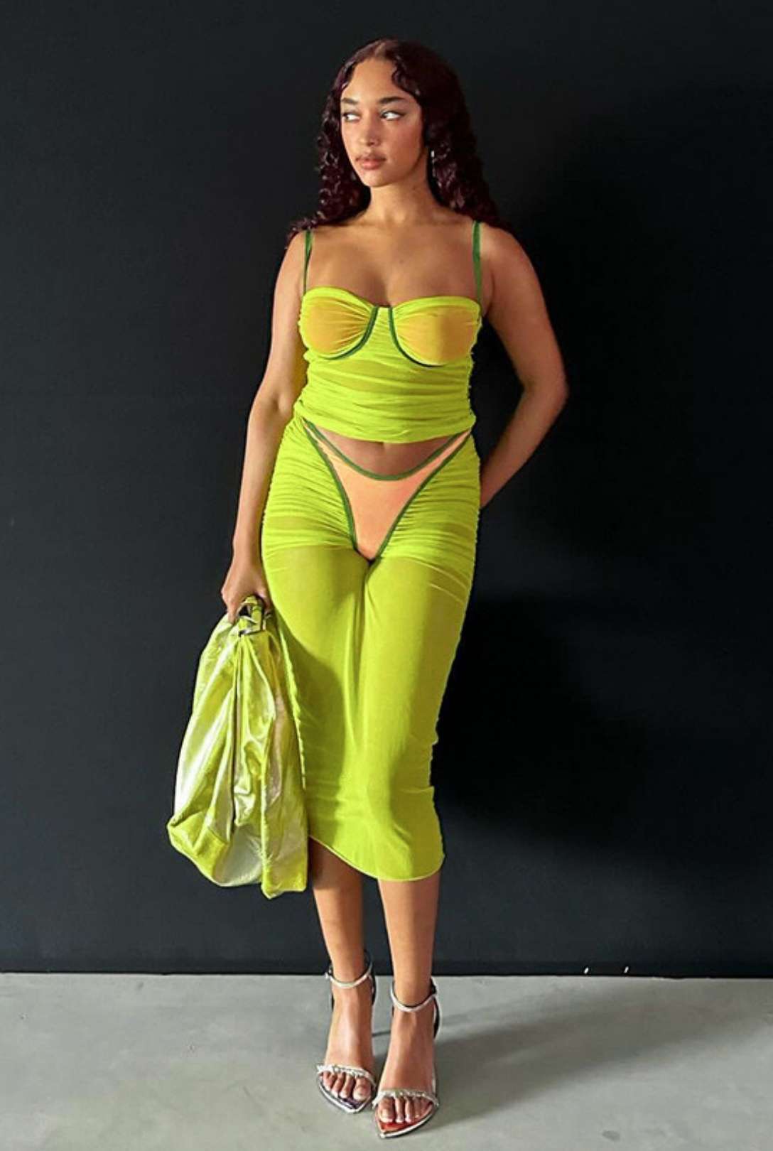 Sleeveless Halter Top Gathered Stitching Pants And Skirts Color Matching Mesh Suit