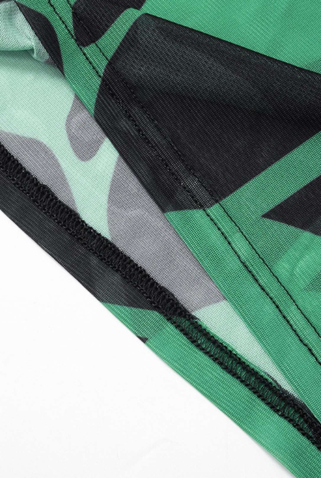 Mesh Printed Backless Rope Round Neck Long-sleeved Dress