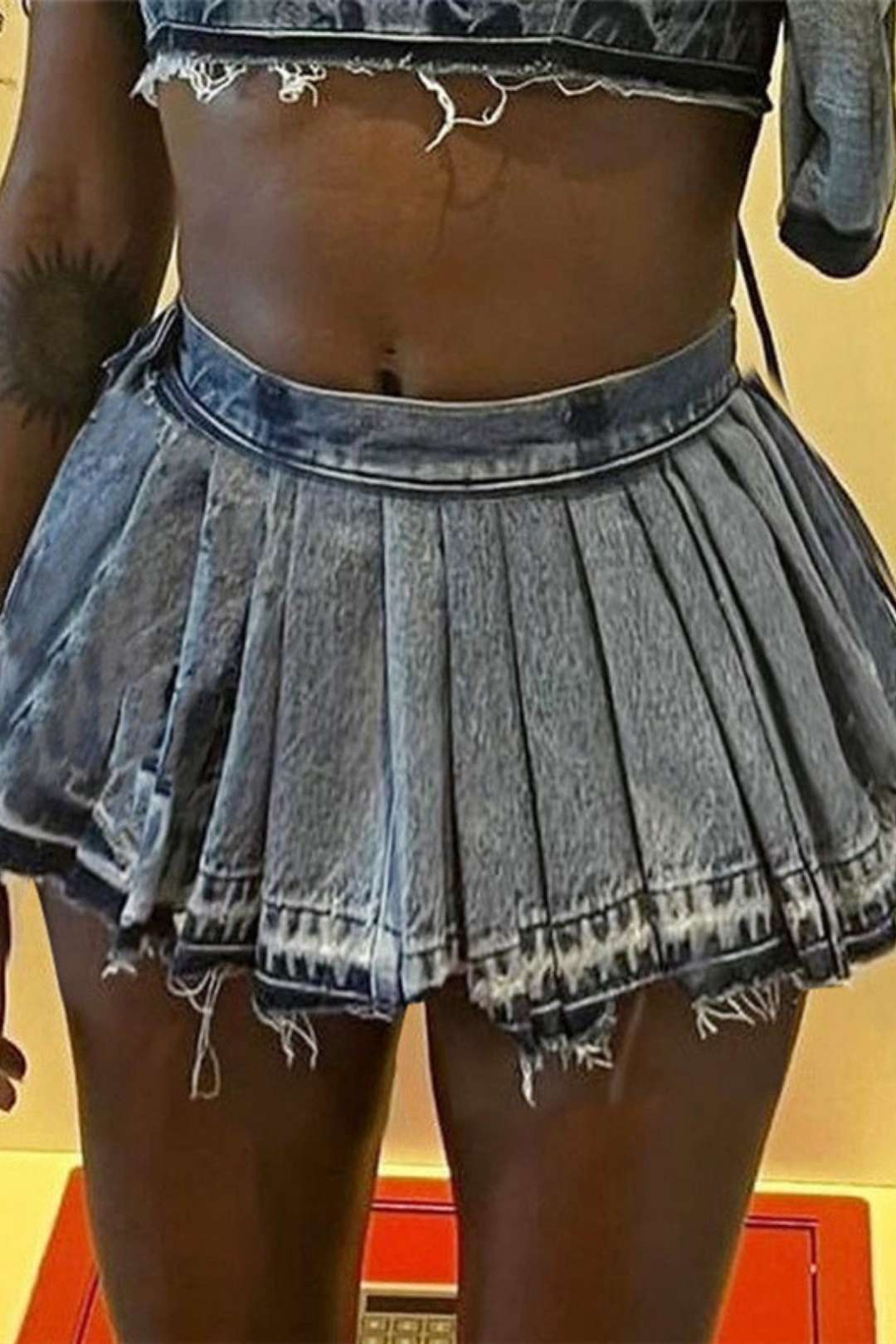 Fashion Washed Street Pleated Sexy Hip-hugging Denim Skirt