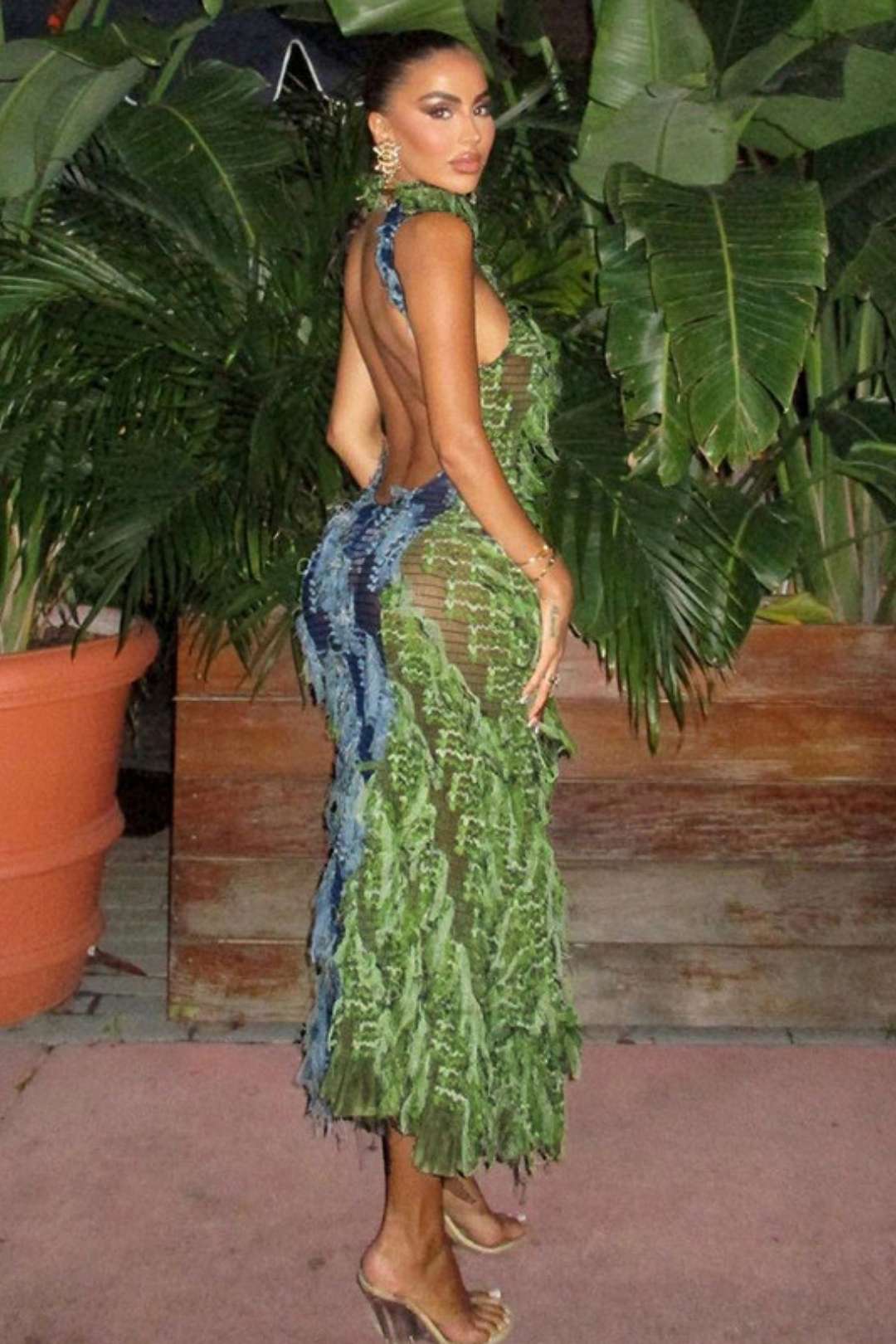 Collar Sleeveless Tassel See-through High Waist Slim Long Dress