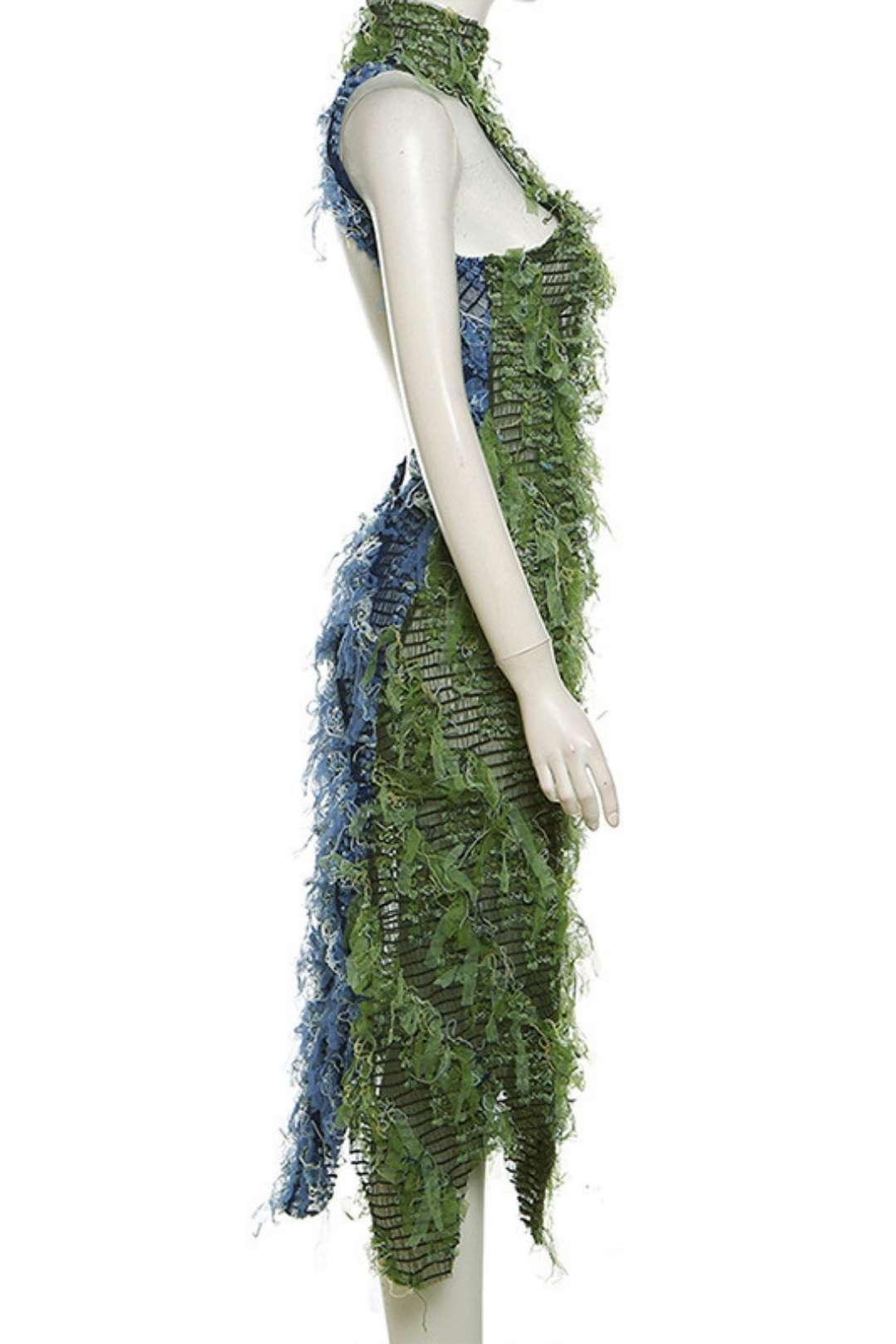 Collar Sleeveless Tassel See-through High Waist Slim Long Dress