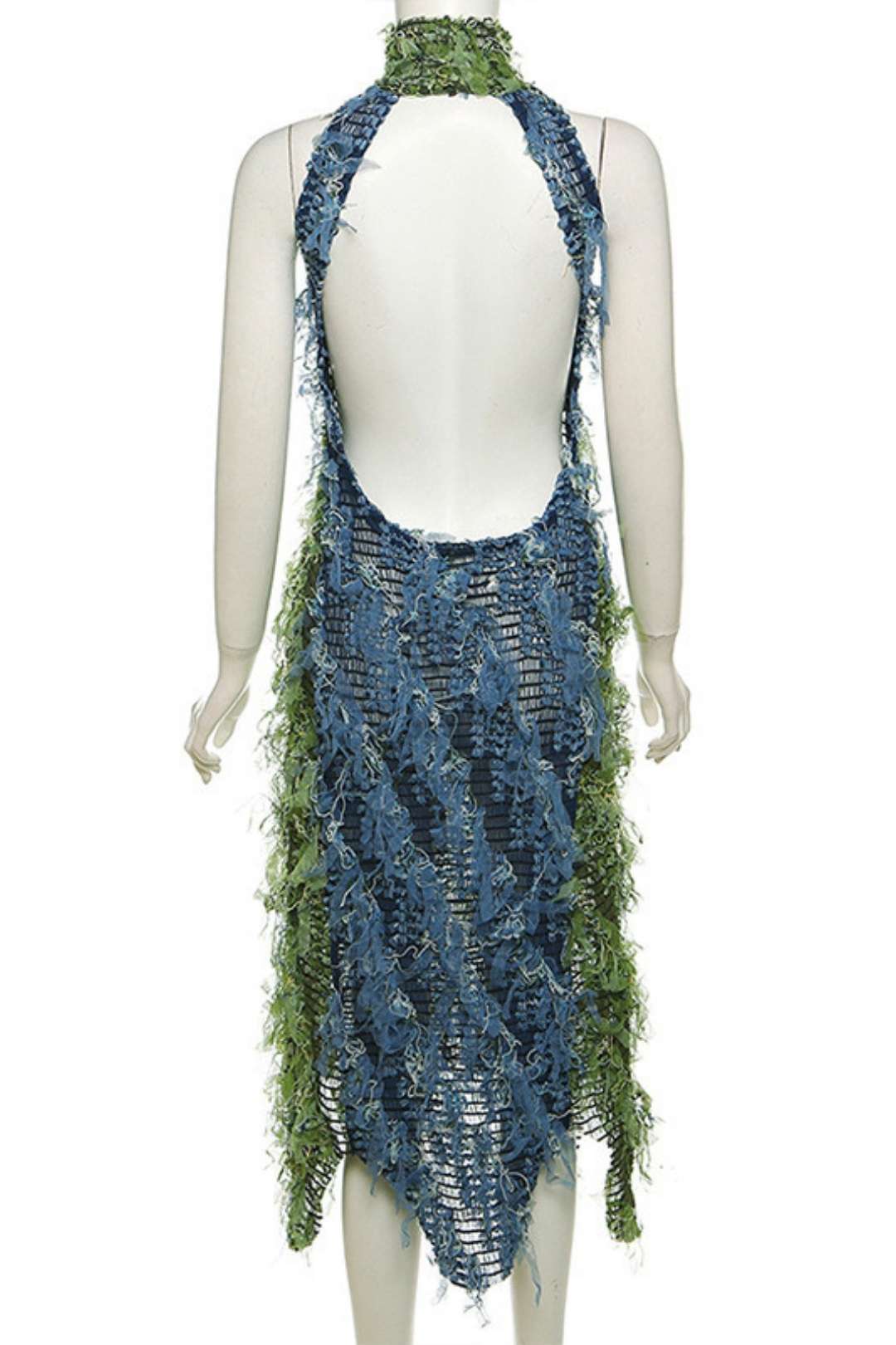 Collar Sleeveless Tassel See-through High Waist Slim Long Dress