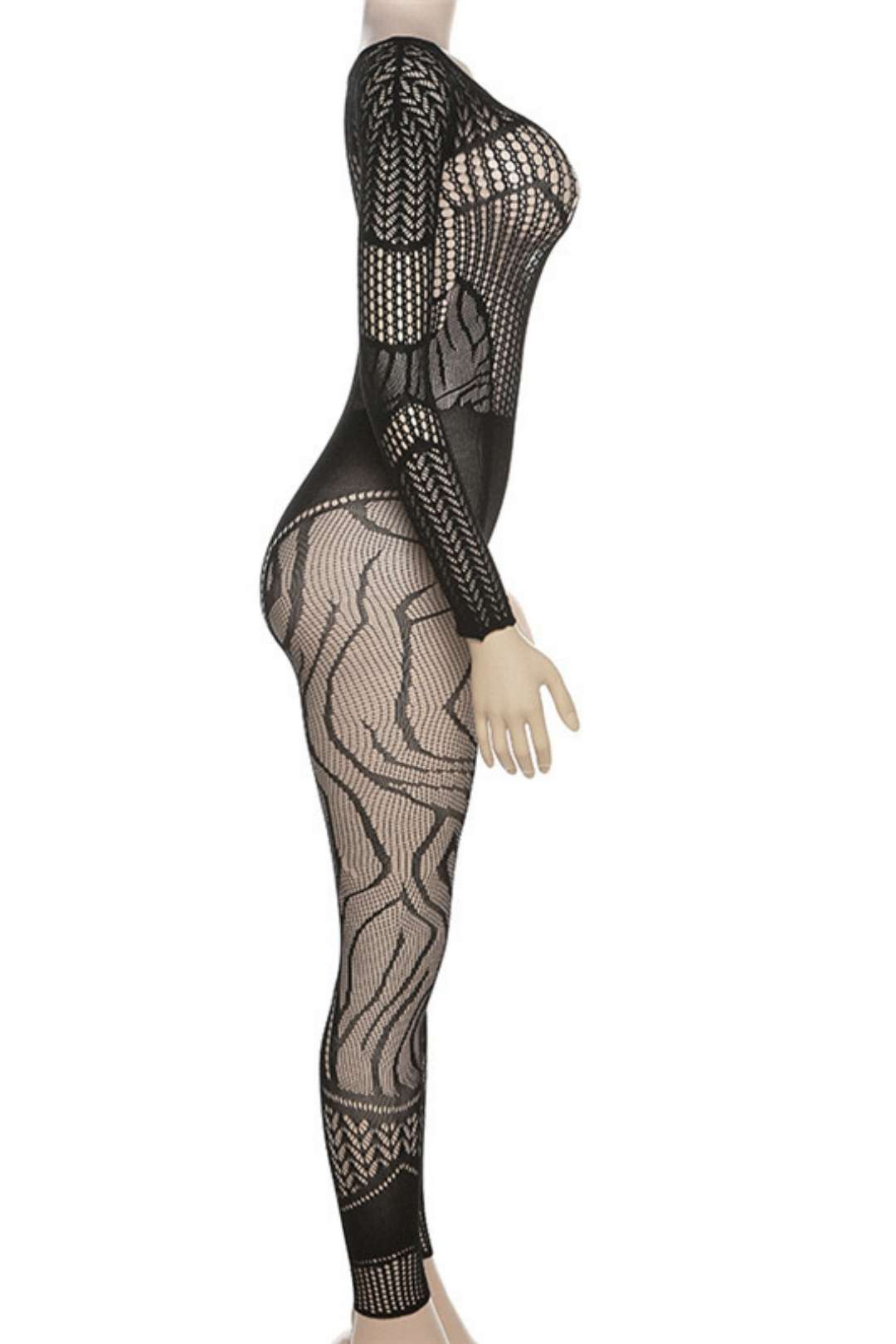 Sexy Hollow Jacquard Knitted High-waist Tight Jumpsuit