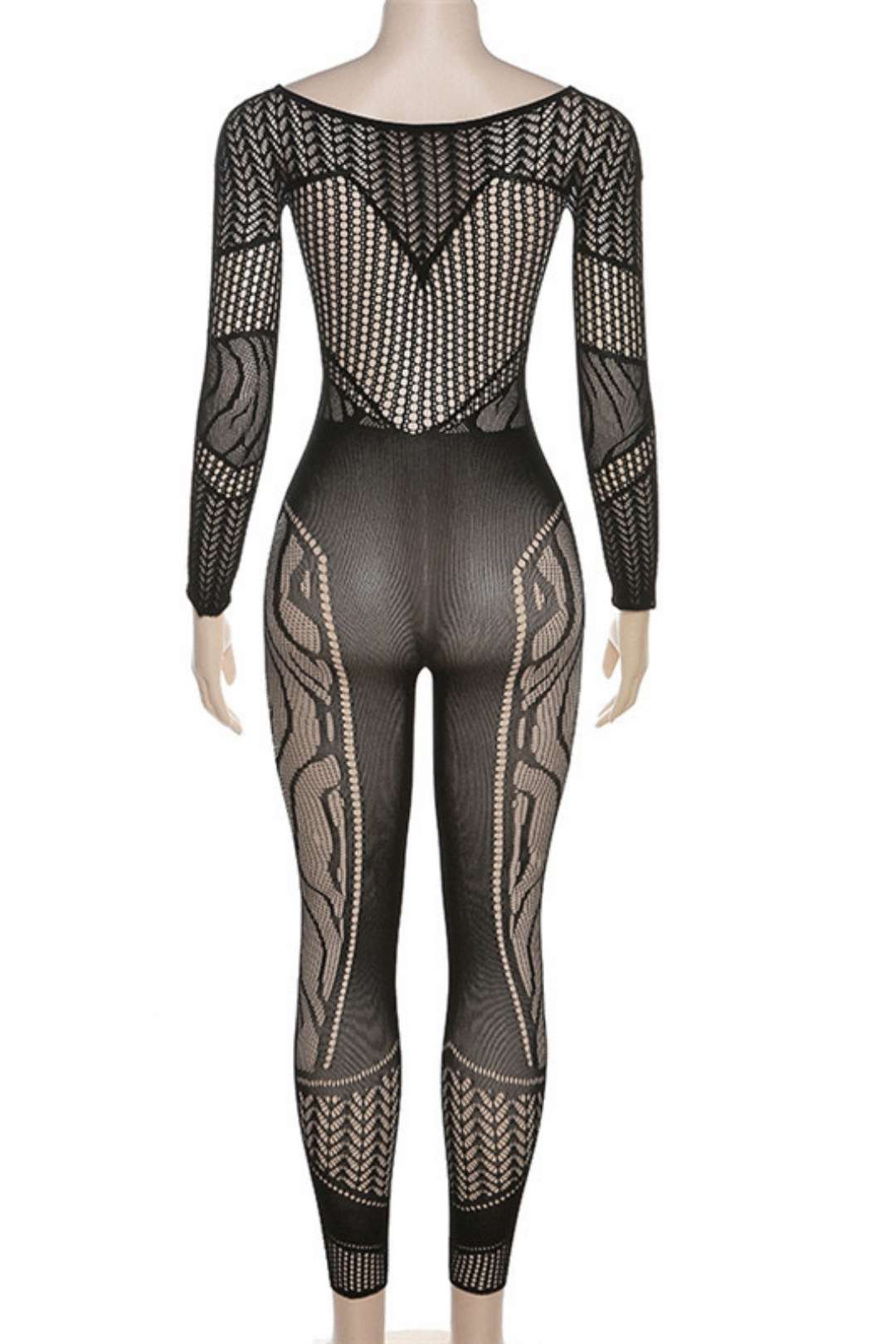 Sexy Hollow Jacquard Knitted High-waist Tight Jumpsuit