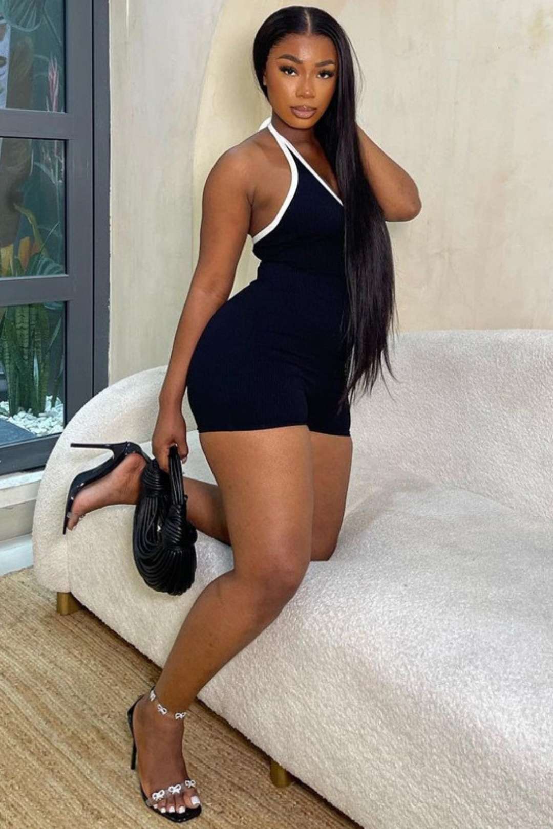 Solid Color Sexy Backless Lace-up Jumpsuit