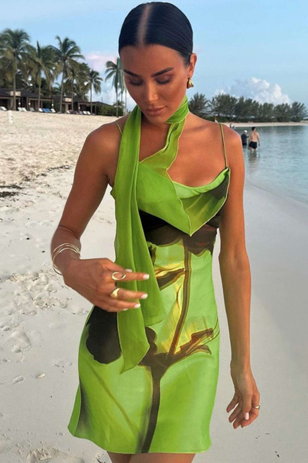 Fashion Print Sexy Backless Suspender Hip Dress