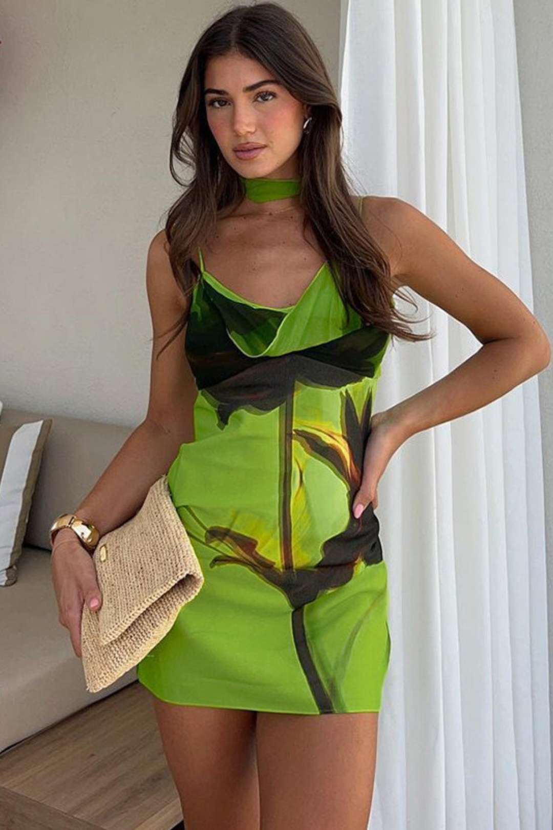 Fashion Print Sexy Backless Suspender Hip Dress