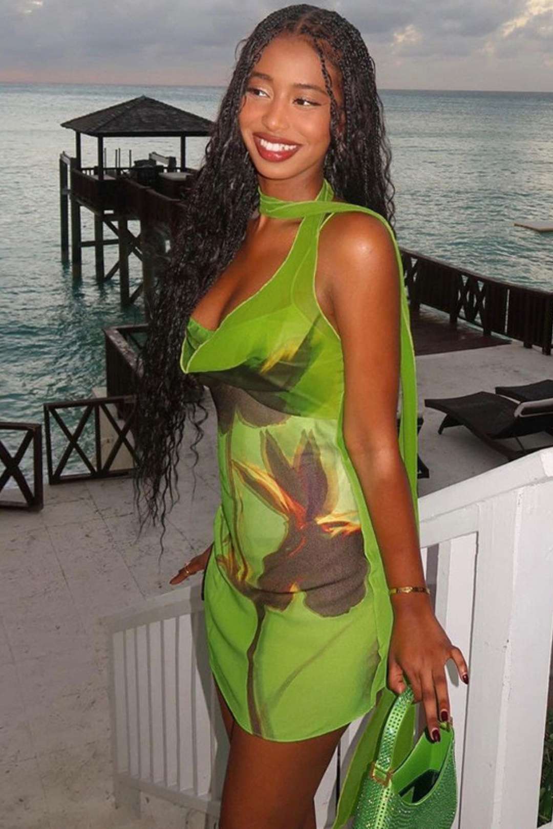 Fashion Print Sexy Backless Suspender Hip Dress