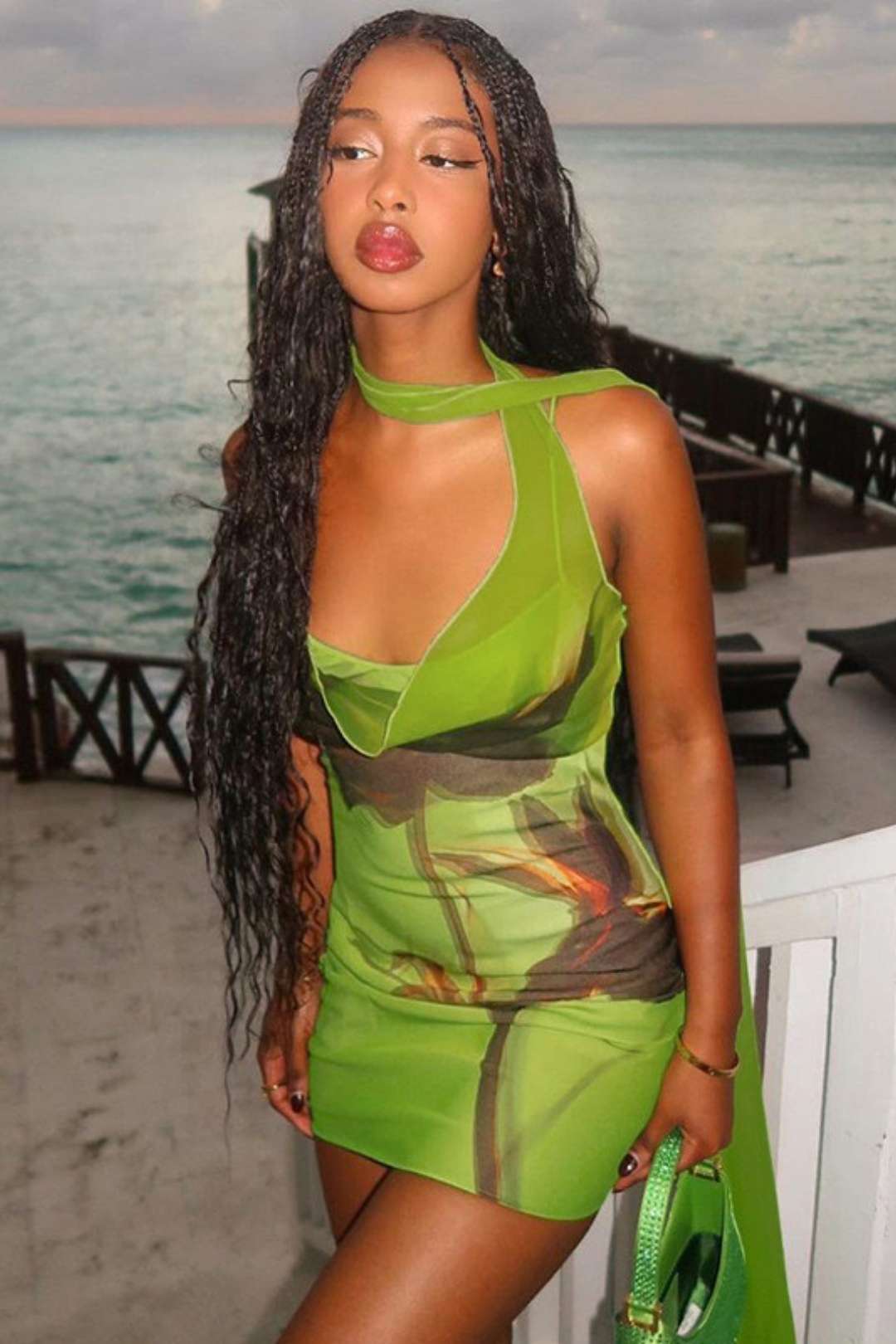 Fashion Print Sexy Backless Suspender Hip Dress