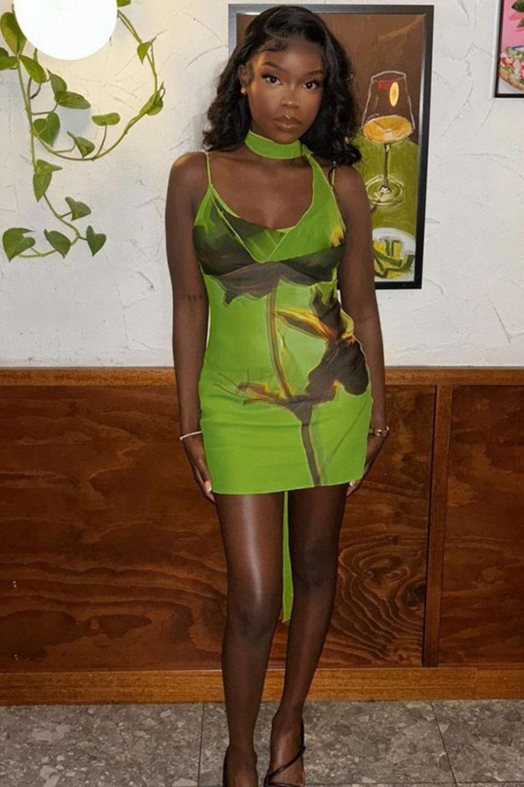 Fashion Print Sexy Backless Suspender Hip Dress