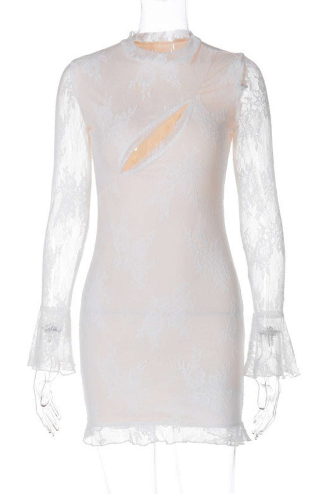 Sexy Hollow Lace Splicing Long Sleeve Dress