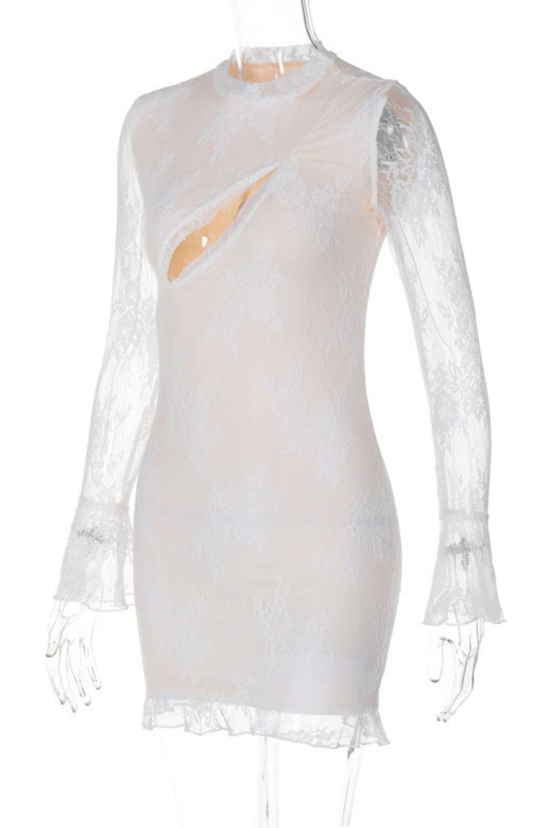 Sexy Hollow Lace Splicing Long Sleeve Dress