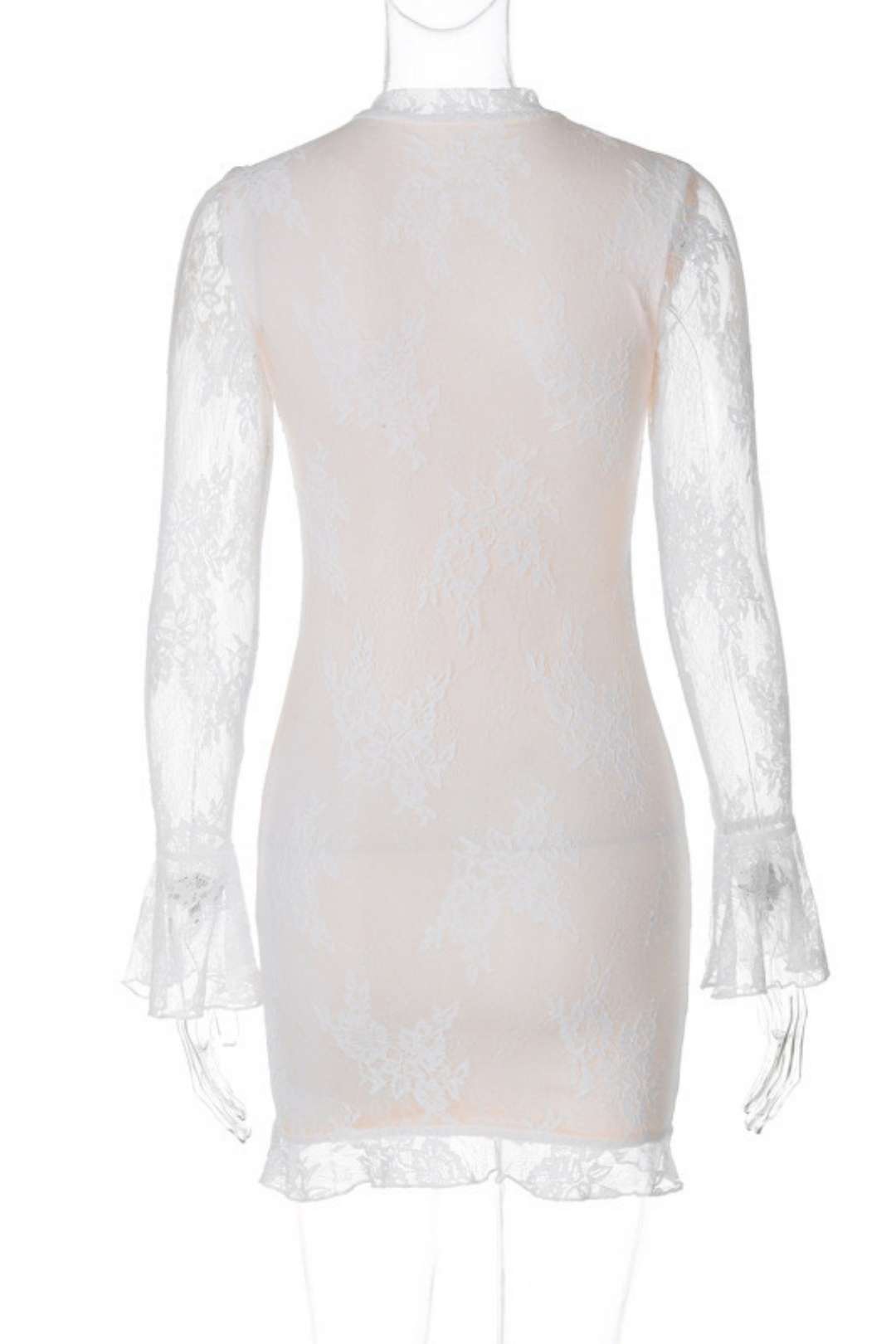 Sexy Hollow Lace Splicing Long Sleeve Dress