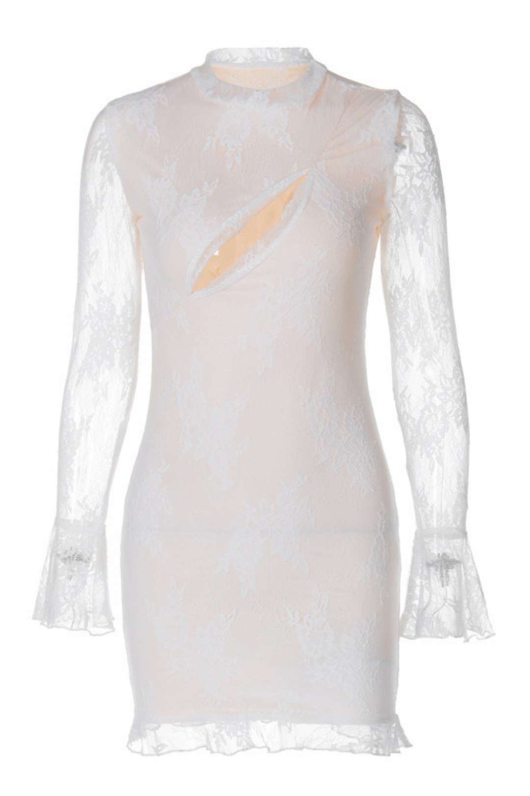 Sexy Hollow Lace Splicing Long Sleeve Dress