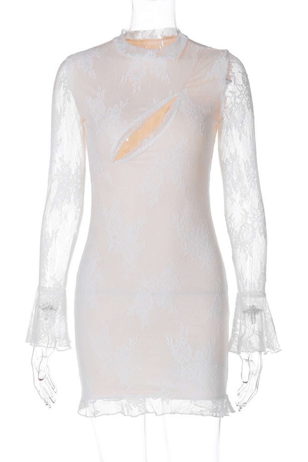 Sexy Hollow Lace Splicing Long Sleeve Dress