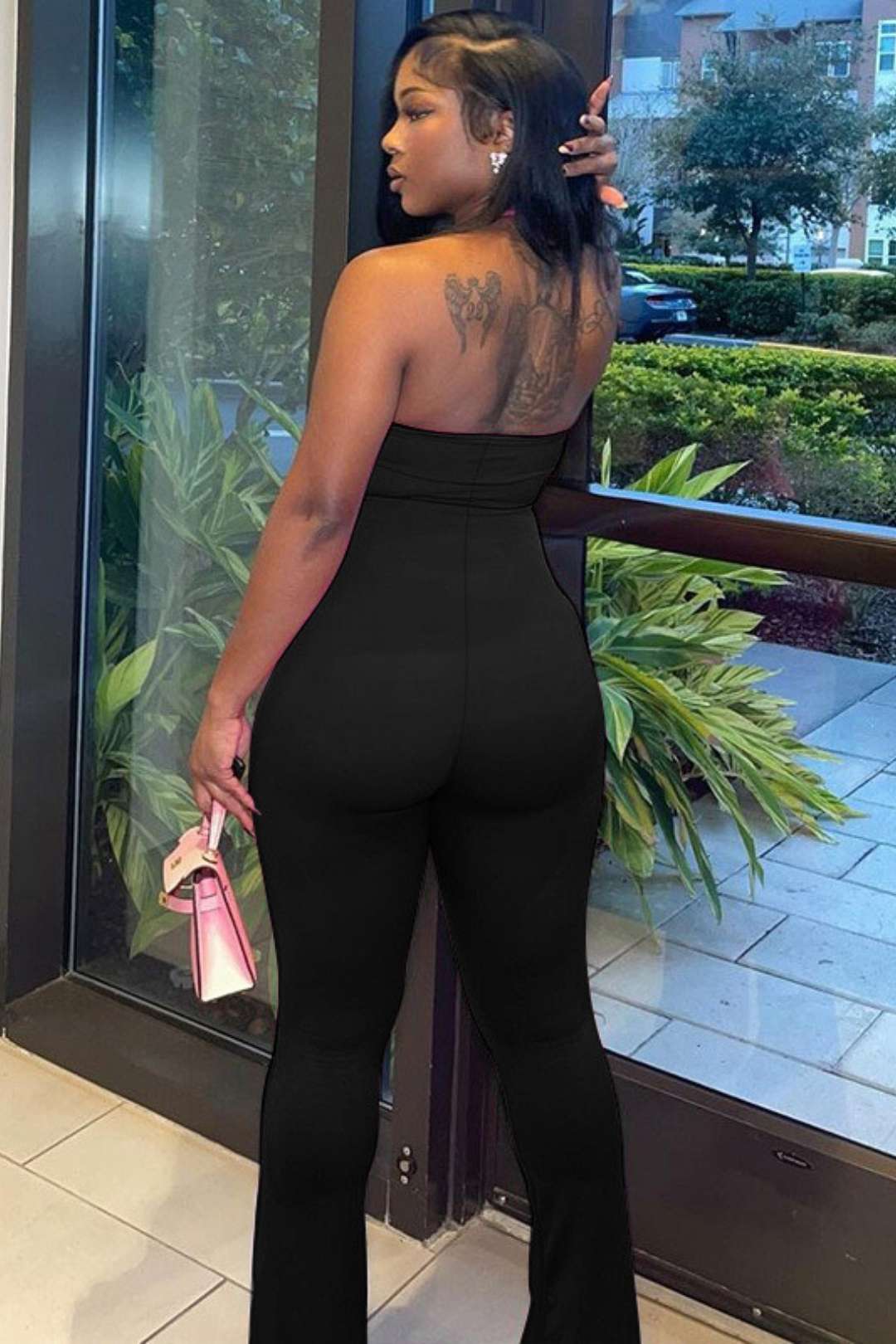 Sexy Backless Tube Top Halter Neck Solid Color Jumpsuit