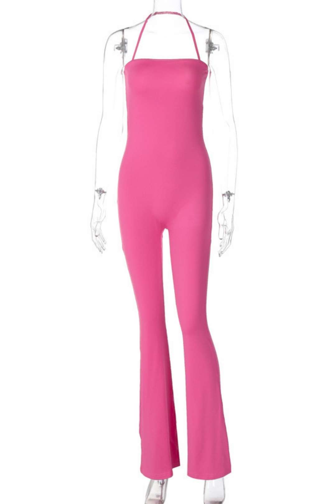 Sexy Backless Tube Top Halter Neck Solid Color Jumpsuit