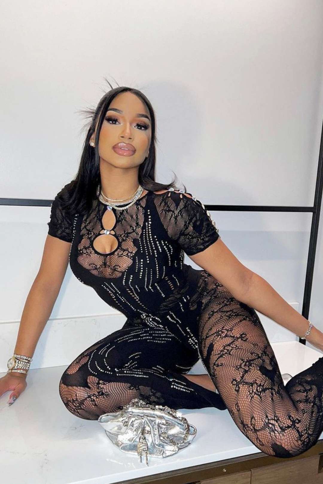 Diamond Round Neck One-piece Jumpsuit