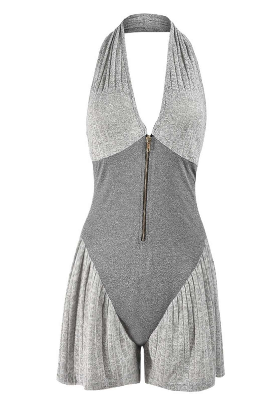 Backless Sleeveless Stitching Contrasting Zipper Romper