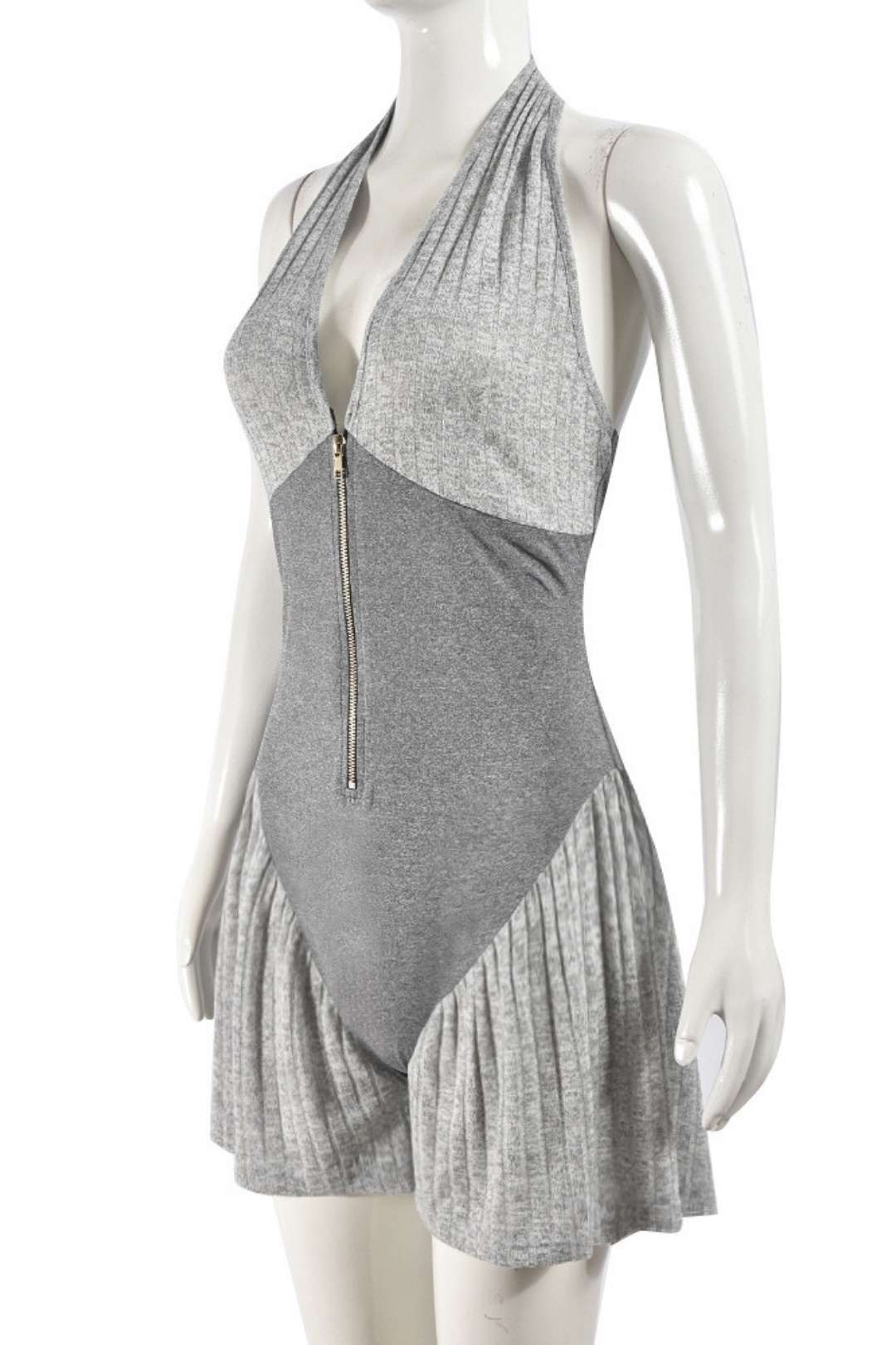 Backless Sleeveless Stitching Contrasting Zipper Romper