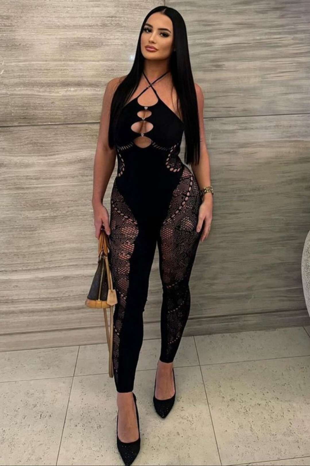 Backless Hollow Lace One-piece Jumpsuit