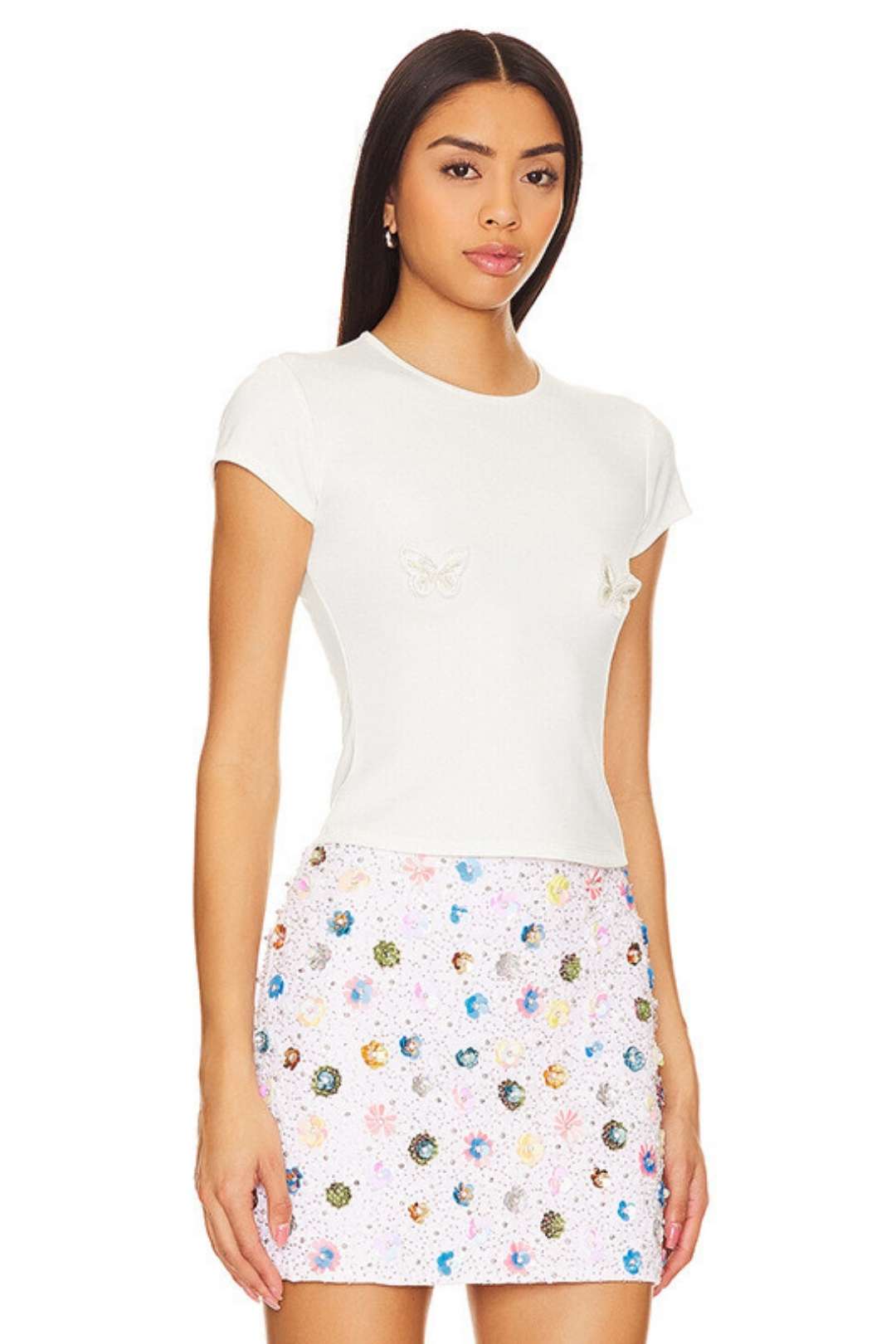 Simple Round Neck Short Sleeve Three-dimensional Butterfly Top