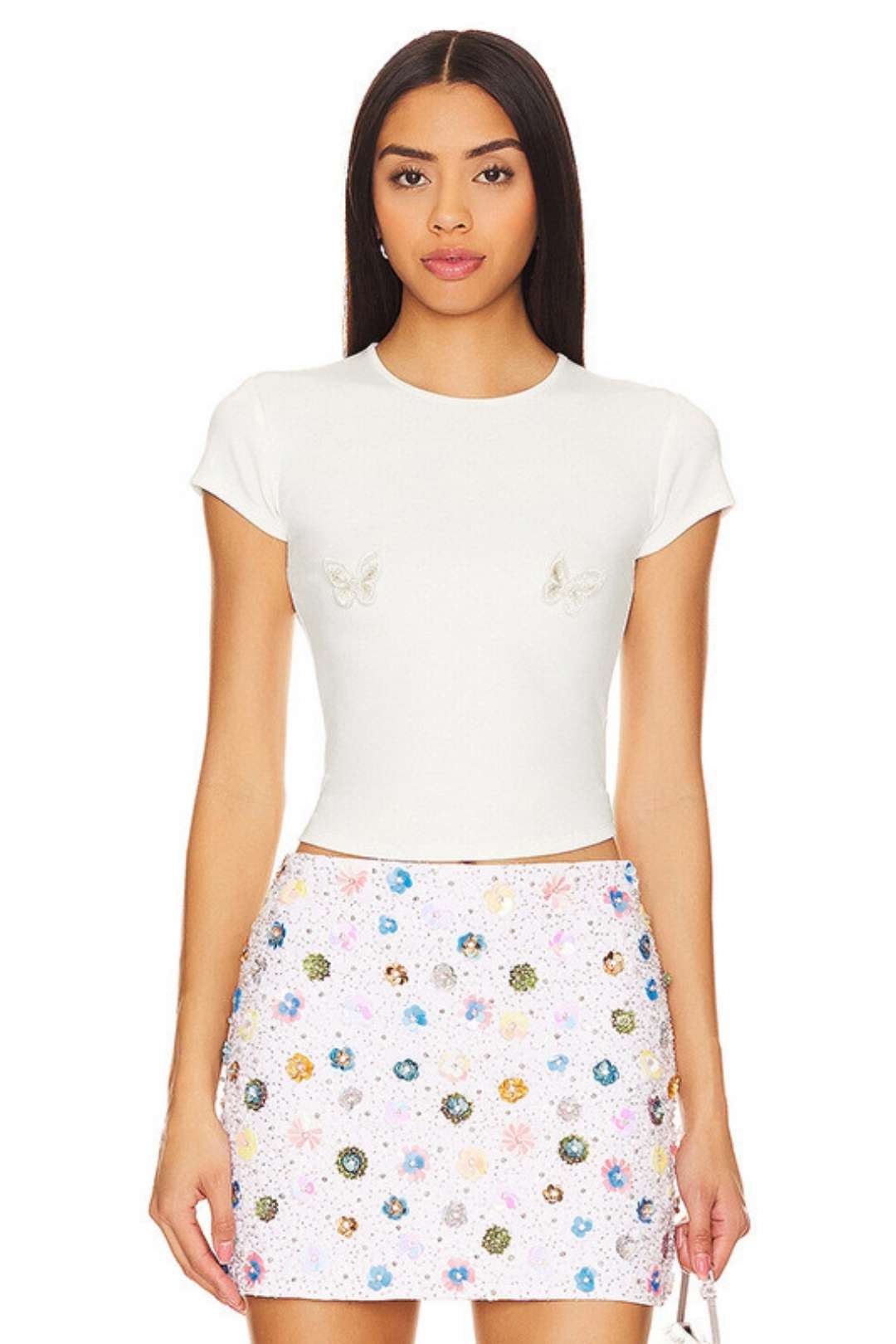 Simple Round Neck Short Sleeve Three-dimensional Butterfly Top