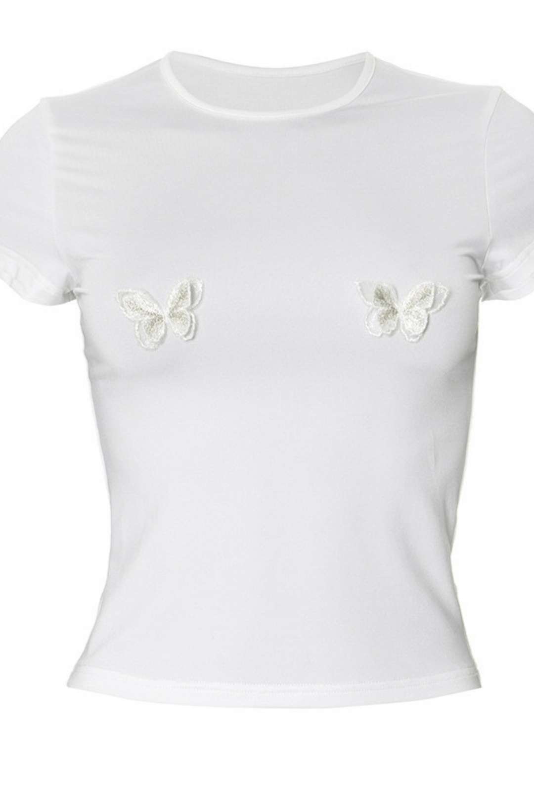 Simple Round Neck Short Sleeve Three-dimensional Butterfly Top