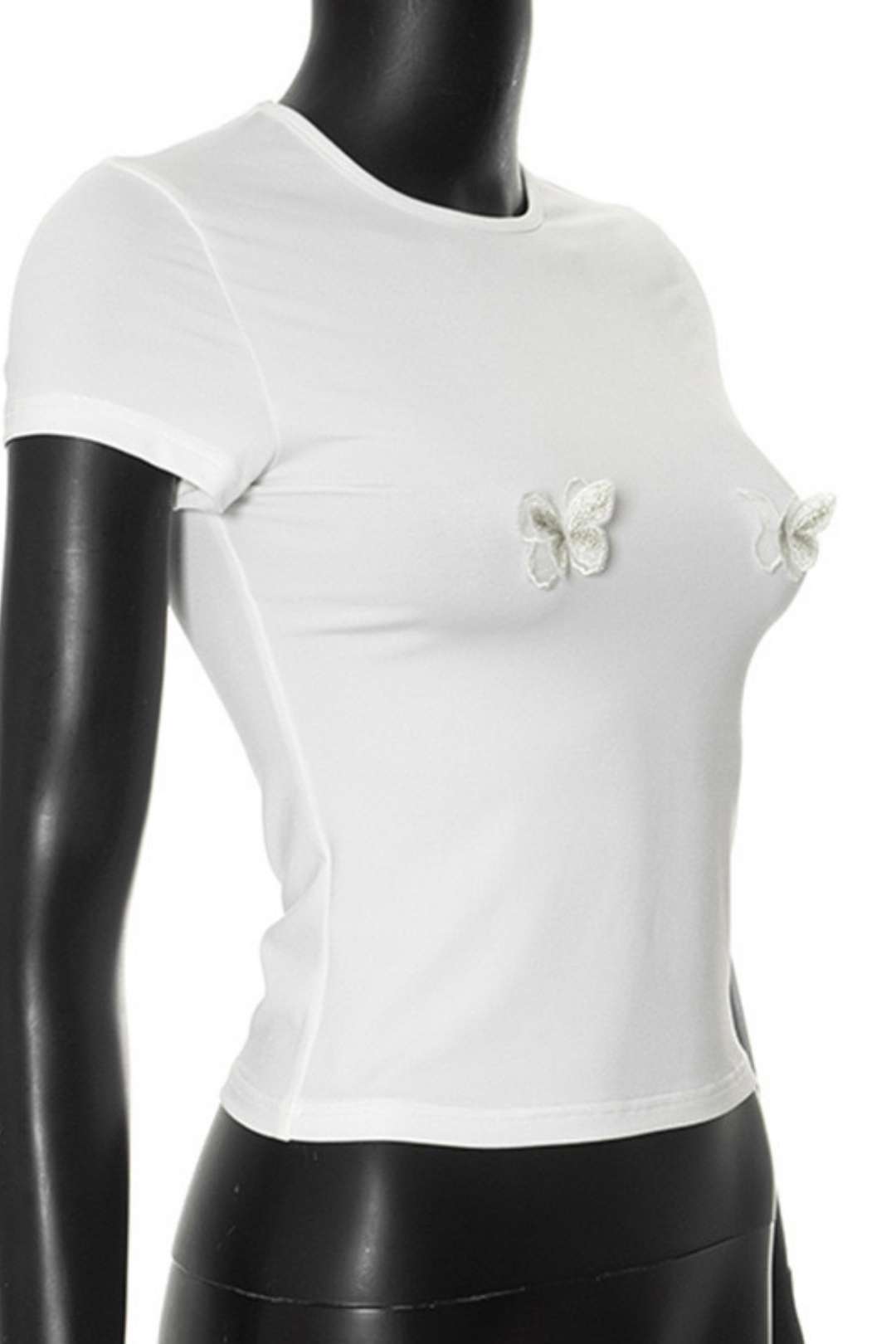 Simple Round Neck Short Sleeve Three-dimensional Butterfly Top