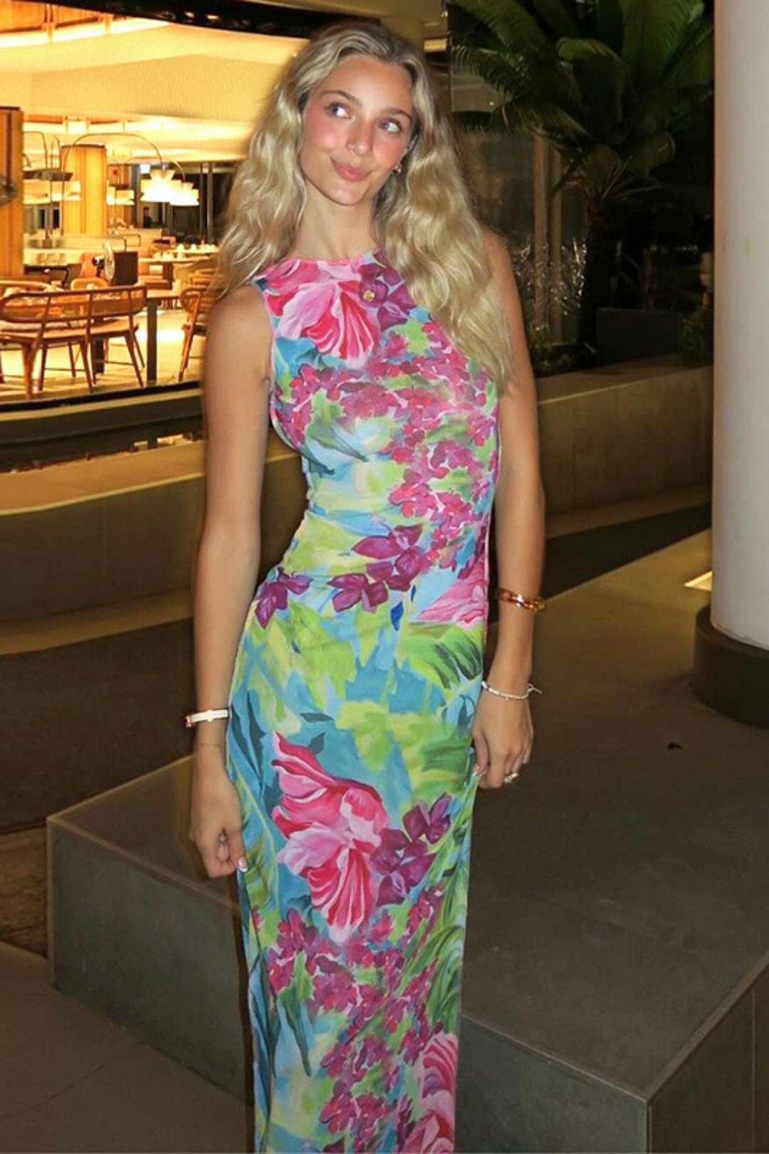 Sleeveless Strapless Backless Floral Print Slim Long Dress