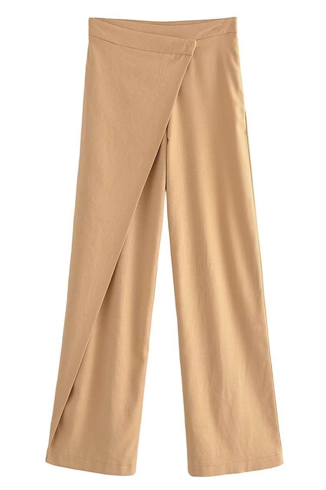 Linen Blended Wrap Style High Waist Trousers