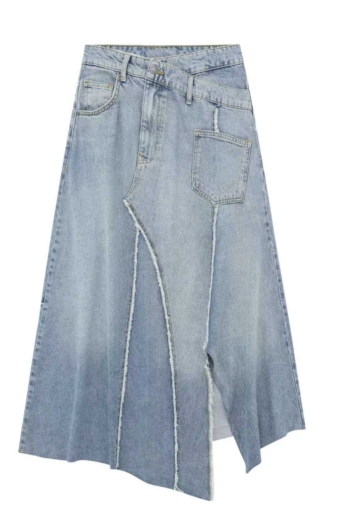 Asymmetric High-waist Denim SkirT