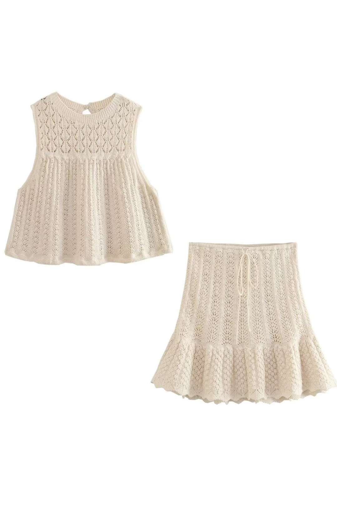 Jacquard Mesh Knitted Top Mini Skirt