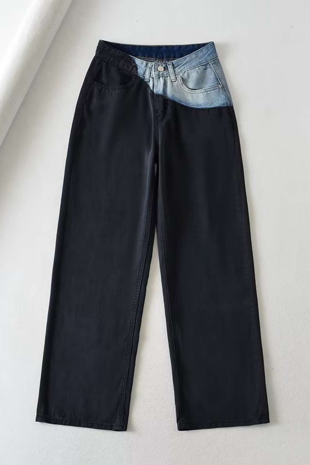 Splicing Drape Hot Girl High Waist Wide Leg Jeans