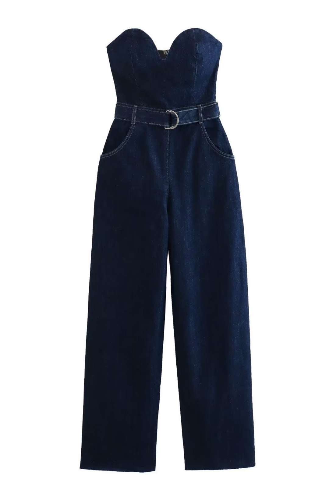 Neckline Bra-style Denim Jumpsuit