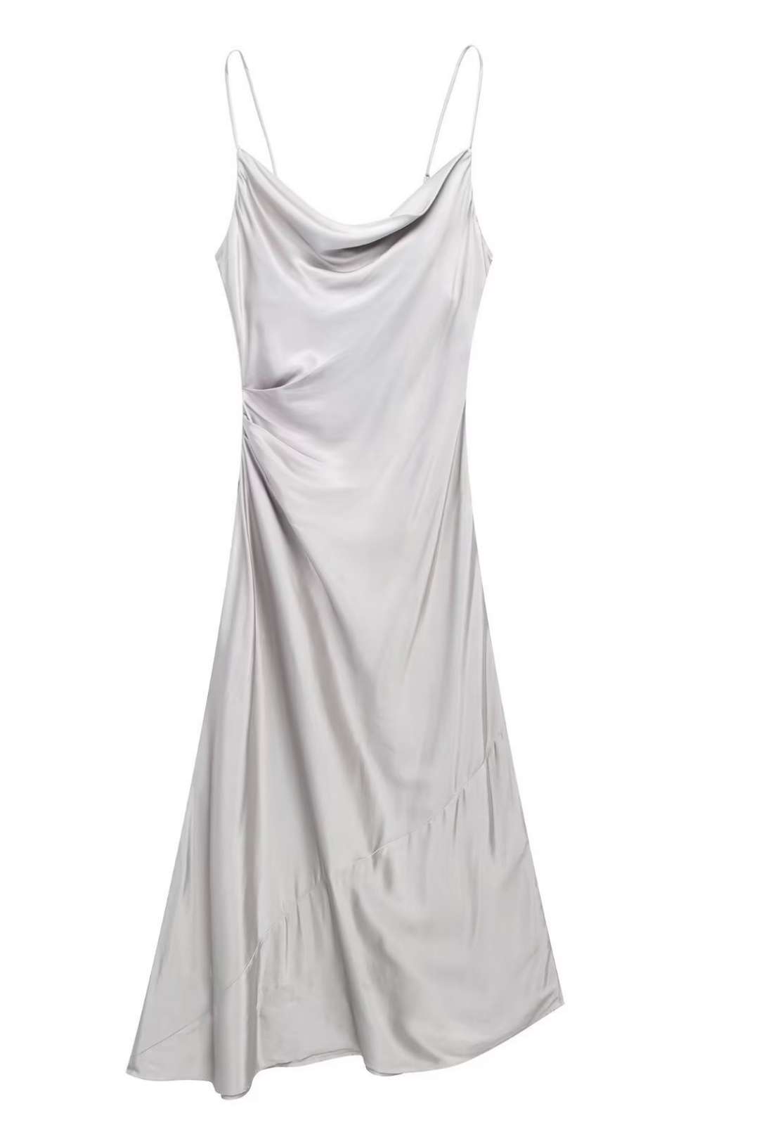 Silk Satin Texture Cowl Collar Midi Dress